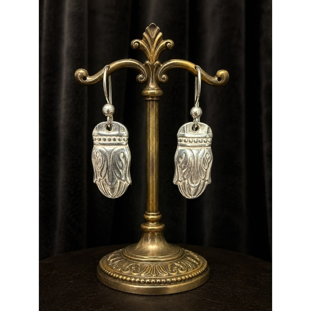 VTG Silver Plated Spoon Earrings Danish Princess Pattern Art Deco Mid Century